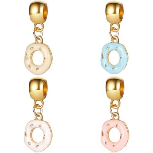 1Pcs New Cute Donuts Pendant DIY Beads Suitable for Original Pandora Charm Bracelet Ladies Jewelry Making Gifts