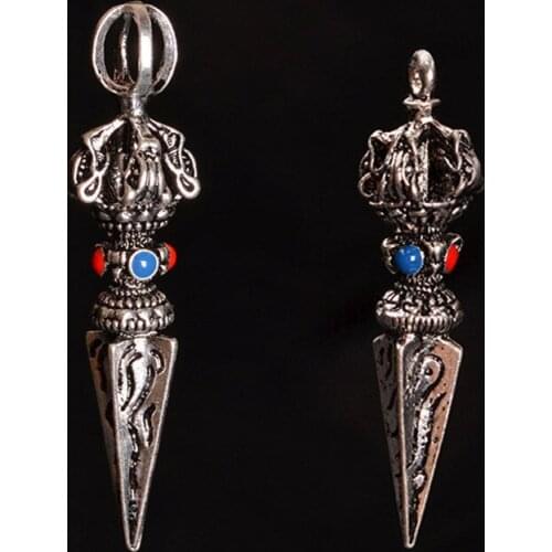 10 PCS Metal Tibetan Silver Color Drops Of Glaze KrissSword Vajry Pestle Nepal Pendant Charm DIY Jewelry Accessories