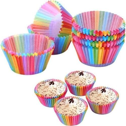 100 Pcs Cupcake Cases Paper Cups Wrapper Rainbow Paper Liners Muffin Baking Cases for Oven Dessert Wedding Party Birthday
