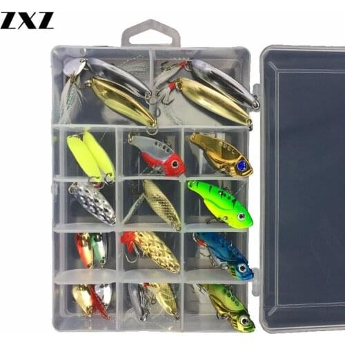 21pcs Metal Fishing Lures Rattles Crankbait Spoon Sinking Baits Hook Tackle Box Swimbait Sea Ice Saltwater Freshwater Lure Set