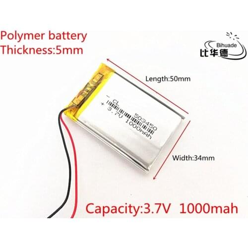3.7V 1000mAh 503450 Lithium Polymer Li-Po li ion Rechargeable Battery cells For Mp3 MP4 MP5 GPS PSP mobile bluetooth