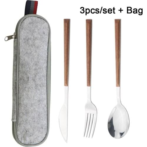 3Pcs/5Pcs Knife Fork Spoon Travel Cutlery Set Imitation Wood Handle Tableware Set Stainless Steel Dinnerware Set Western Kitchen