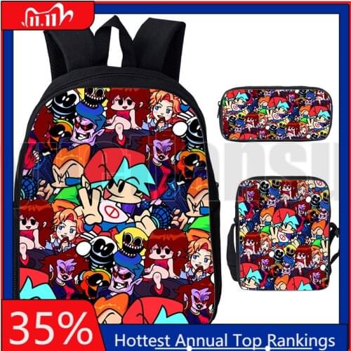 3 Pcs/Set Friday Night Funkin Bag Schoolbags Hot Game Backpack Men Women Anime Harajuku Teenager Laptop Fnf Book Bag