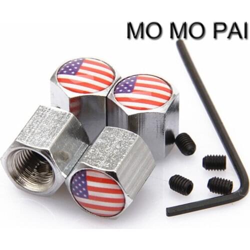 Theftproof Stainless Steel 4PCS Car Wheel Tire Valves Stem Air Caps US/UNITED STATE FLAG fit for toyota bmw audi vw