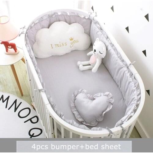 5pcs Set Nordic Oval Baby Bed Bumper Crib Sides Flounces Cot Bumper For Newborn Baby Cotton Bedings Baby Room Decoration