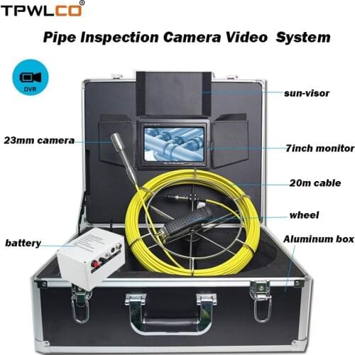 7inch LCD Sewer Pipe Inspection Camera System With DVR Function 20m Cable Waterproof 23mm Underwater Industrial Camera