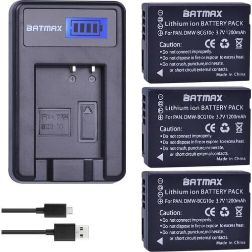 3Pc 1200mAh DMW-BCG10 BCG10 BCG10E Battery+LCD USB Charger for Panasonic Lumix DMC-3D1 DMC-TZ7 DMC-TZ8 DMC-TZ10 DMC-TZ18 DMCTZ19