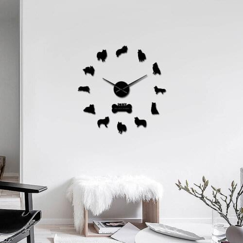 Breed Mute Quartz DIY Wall Clock Sheltie Collie Dog Sheltie Shetland Sheepdog Puppy Frameless Wall Watch Rough Collie Pet Clock