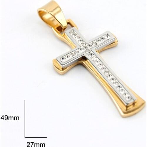 Gold color rhinestone Jesus Cross Pendant Necklace Stainless Steel Religious Holy Lord Necklace Jewelry