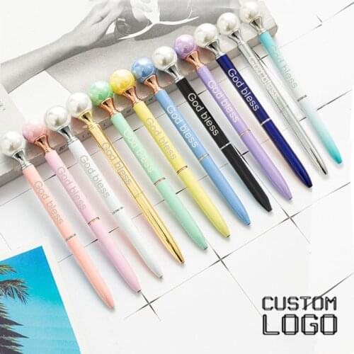 Colorful Pearl Metal Ballpoint Pen Customized LOGO Business Gifts Pens Carve Name Office Supplies Stationery Advertising Pen