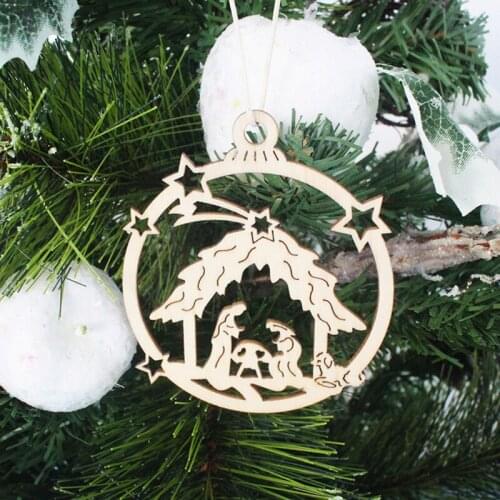 10PCS/Lot Christmas Tree Ornaments Decorations Kids Gifts Vintage Hollow Christmas Jesus Wooden Pendants Ornaments Wood Craft