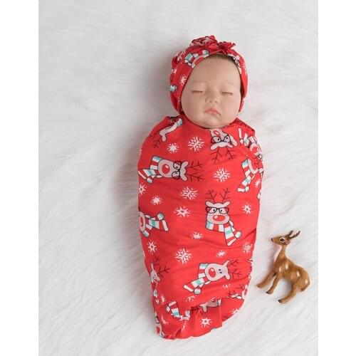 2PCS New Baby Infant Swaddle Me Blanket Wraps Sleeping Bag Cotton Christmas Sleeping Bag Sleep Blanket Wrap Hat Christmas Gift