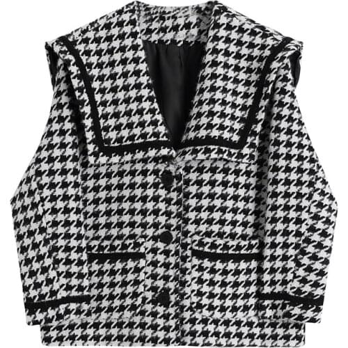 Korean Casual Short Jacket For Women Plaid Fad Autumn Winter Warm Coat Vintage Vogue Loose Tweed Jackets Femme Outwear Tops