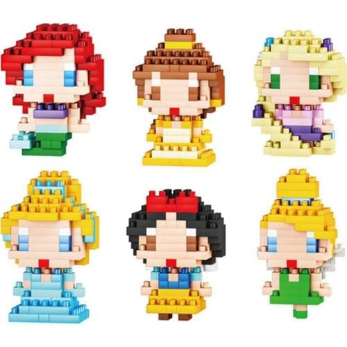 Hot classic cartoon Snow White Cinderella Aurora Ariel Belle Princess figures mermaid model bricks micro diamond block toys gift