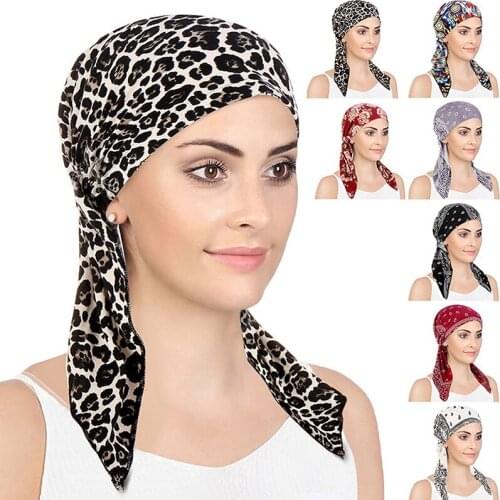New Print Muslim Women Turban Hat Elastic Pre-Tied Head Scarf Ladiess Cotton Soft Chemo Cap Inner Hijabs Femme Hair Accessories