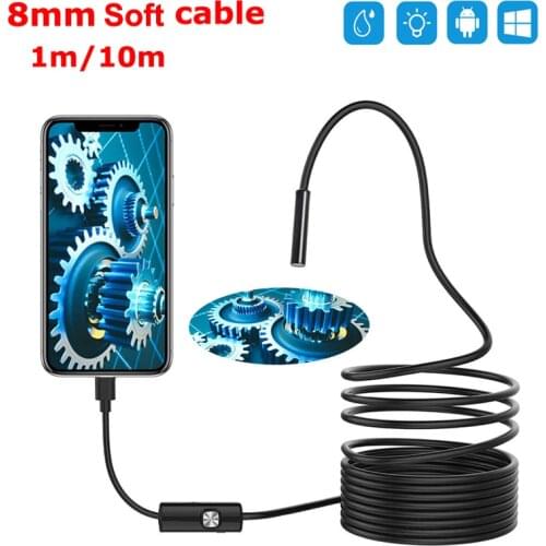 8mm HD Lens 1M/2M/5M/10M soft Cable Android USB Endoscope Camera Led Light Borescopes Camera For PC Android Phone