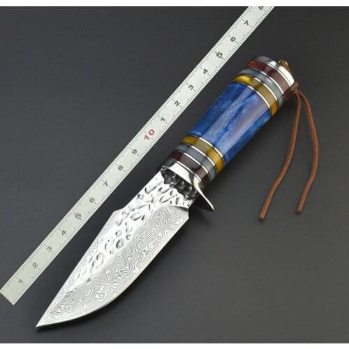 Custom Handmade Damascus Steel Fixed Blade Hunting Knife with bone and resin handle with leather sheath collection tactical tool