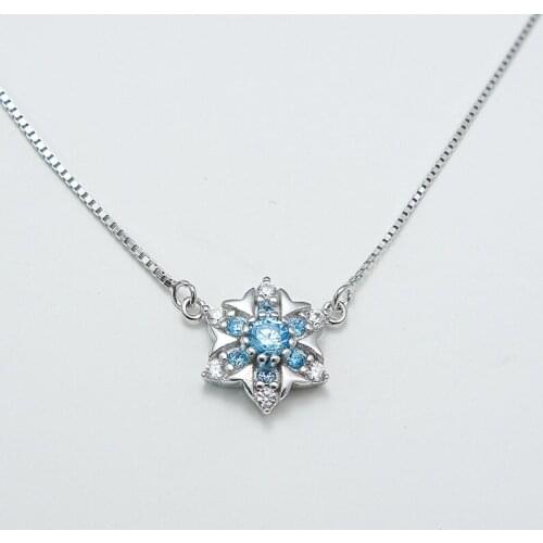 925 Sterling silver snow crystal necklace blue diamond pendant with clavicle chain gift necklace women wholesale bulk jewlery