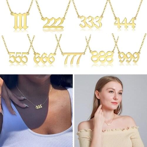 Angel Number Necklace 111 222 333 444 555 666 777 888 999 Old English Numerology Number Necklace Gold Minimalist Pendant