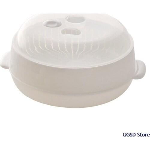 Plastic Microwave Oven Steamer with Lid for Steamed Buns Steaming Food Heating Single Layer Round Steamer Kitchen Cooking Tools