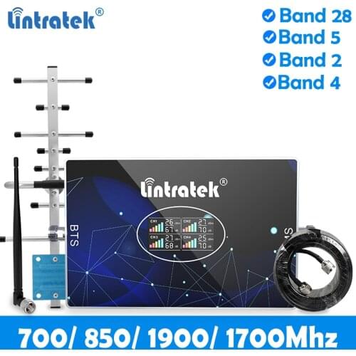 Band 28 700 850 1900 1700/2100Mhz B5 B2 B4 Signal Booster 70dB AGC 4-band Signal Repeater GSM 2G 3G 4G LTE Voice and Data