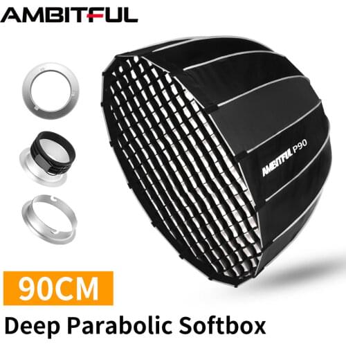AMBITFUL P90 Portable 90CM 16 Rods Deep Parabolic Softbox with Honeycomb Grid for Bowens Profoto Elinchrom Mount Flash Softbox