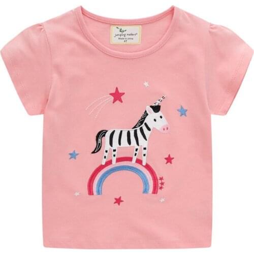 Jumping Meters 2021 New Summer Girls Zebra Embroidery T shirts Short Sleeve Baby Clothes Cute Rainbow Tees Tops Kids Wear