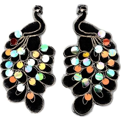 Hand embroidery sequin peacock patch for DIY brooch badge clothes bag shoes suit Hand account Accessories ornament