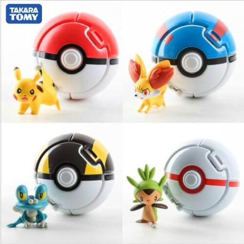 Takara Tomy 4pcs Pokemon Elf Grasping PokeBalls Toys Pikachu Elf Ball Pikachu Balls 7CM Cartoon Movie Hobbies Action Toy Figures