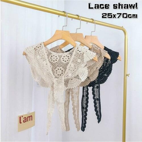 Trend DIY Hand Crochet Thread Woman Cotton Lace Shawl Fake Collar Triangle Scarf Shopping Cycling Beach Golf Leisure Decoration