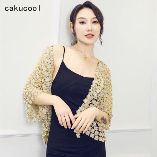 Cakucool Women Pearl Beading Jackets Hollow Out Lace Floral Open Stitch Shiny lurex Cardigan Party Club Vocation Cappa Coat Lady