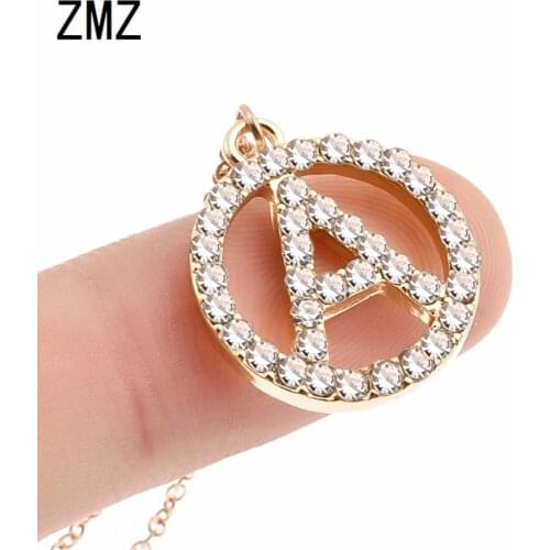 ZMZ 50pcs/lot 2018 Europe/US letter A in circal pendant necklace with shinny stone bijou gift for mom/girlfriend party jewelry