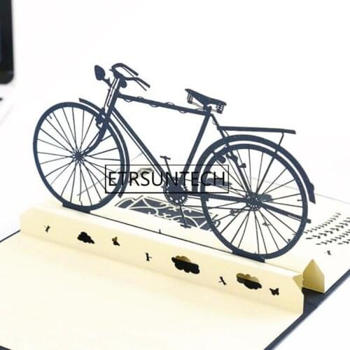 100pcs 3D Pop-Up Laser Cut Bicycle Cards Vintage Bike Creative Gifts Postcard Birthday Greeting Cards for Friends