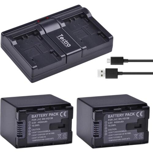 2pcs 4450mAh BN-VG138 Camcorder Battery+Dual USB Charger for JVC Everio GZ HM350 HM430 EX210 EX215 MS230 MS250 BNVG138 BN-VG121