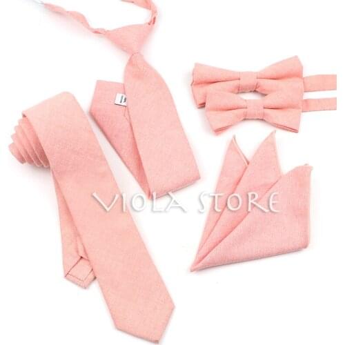 5 PCS Classic Vintage Cotton Floral Solid 6cm Tie Set Men Kids Wedding Bowtie Pocket Square Party Gift Cravat Shirt Accessory
