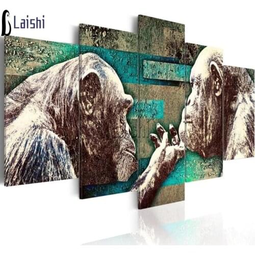 5pcs Animal Funny Graffiti Gorilla Couple DIY Diamond Painting Full Square Round Drill Mosaic Rhinestone Embroidery Modern Decor