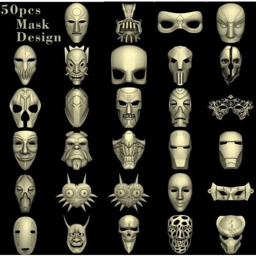 50PCS MASK 3d model STL relief for CNC Router STL format Artcam Aspire Masks Cut3D Vcarve