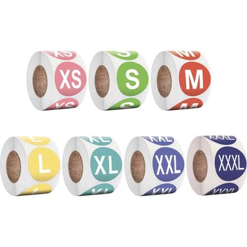 500pcs / 1 Inch for Clothing Shoes Hat Underwear Bra Tags XS/S/M/L/XL/XXL 6 Models Colorful Round Clothing Size Label Stickers
