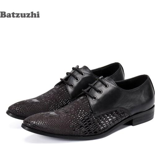 Batzuzhi Luxury Handmade Mens Shoes Lace-up Genuine Leather Dress Shoes Men Oxfords Business Footwear Chaussures Hommes, US6-12