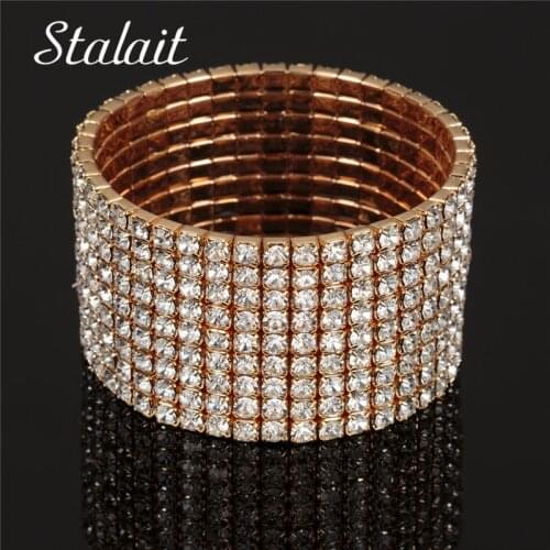 Shiny Multi Layer Full Rhinestones Bangle Gold/Silver Color Bangle Bridal Wedding Jewelry
