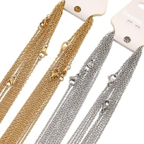 10Pcs/lot Gold Stainless Steel Link Chains Necklaces Cuban Cross Chains Accessories for DIY Gifts Jewelry Making Bulk Wholesale