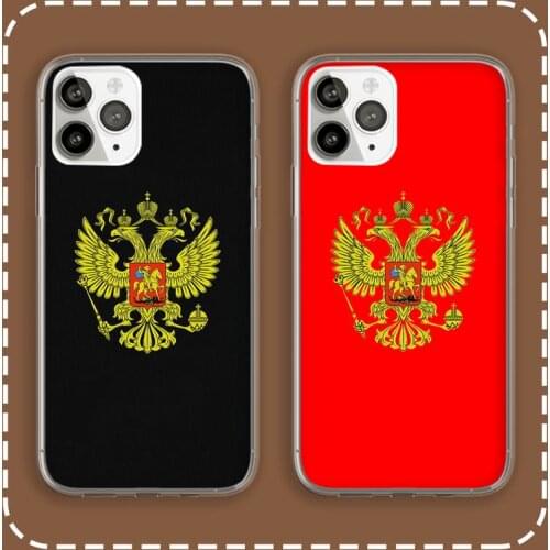 Russia Flag national emblem Phone Case Transparent for iPhone 6 7 8 11 12 s mini pro X XS XR MAX Plus cover funda shell