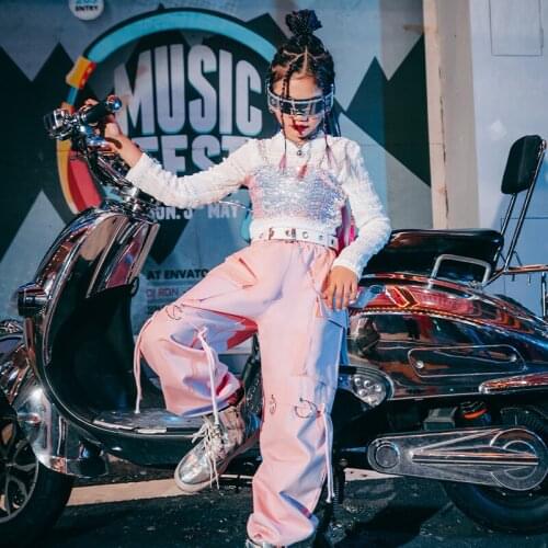 Girls Jazz Dance Costumes White Tops Purple Pants Sequin Vest Street Dance Practice Clothing Hip Hop Performance Outfits DQL5430