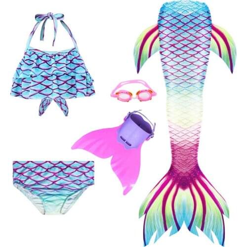 3PCS/Set The Little Mermaid Tail Costume Princess Children Mermaids Tail Costumes Kids Girl Fancy Swimsuit Halloween Can ADD Fin