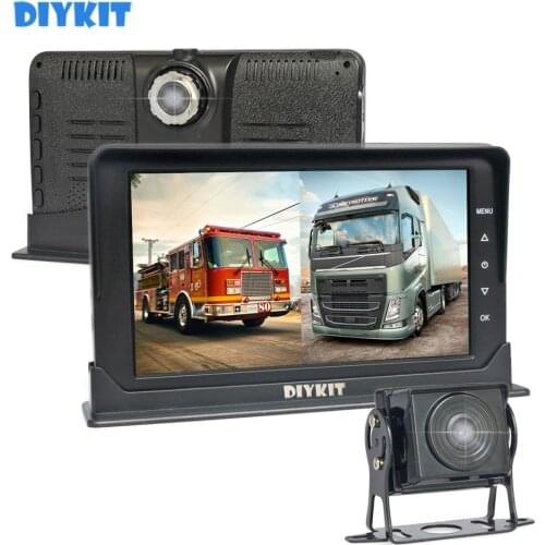 DIYKIT AHD IPS 1080P 7" Truck DVR Monitor Driving Recorder Dual Lens Front/Rear Dual Recording HD Night Vision Reversing Camera