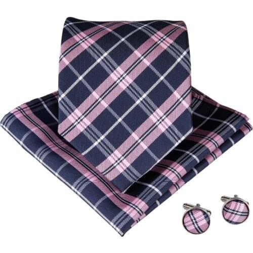 Luxury Mens Tie 8CM Pink Black Plaids Silk Neckwear Jacquard Woven Neck Ties For Men Formal Business Wedding Necktie N-7019