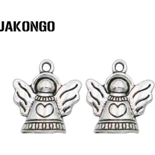 JAKONGO Antique Silver Plated Angel Fairy Charm Pendants for Jewelry Accessories Making Bracelet DIY 21x19mm 15pcs/lot