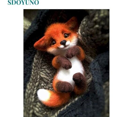 SDOYUNO 60x75cm Oil Pictures By Numbers DIY Animals Painting By Numbers On Canvas Frameless Cute Fox Home Decoration Painting