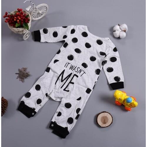 Spring Newborn Baby Boy Girl Rompers Ball dot Pajamas "It Wasn't Me" Cotton Long Sleeves Climbing Clothes Baby Boy Romper