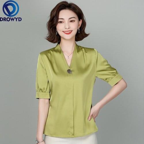 Korean Fashion Silk Women Blouses Office Lady Shirt and Blouse Satin Womens Tops and Blouses Plus Size XXXL Women Tops DROWYD